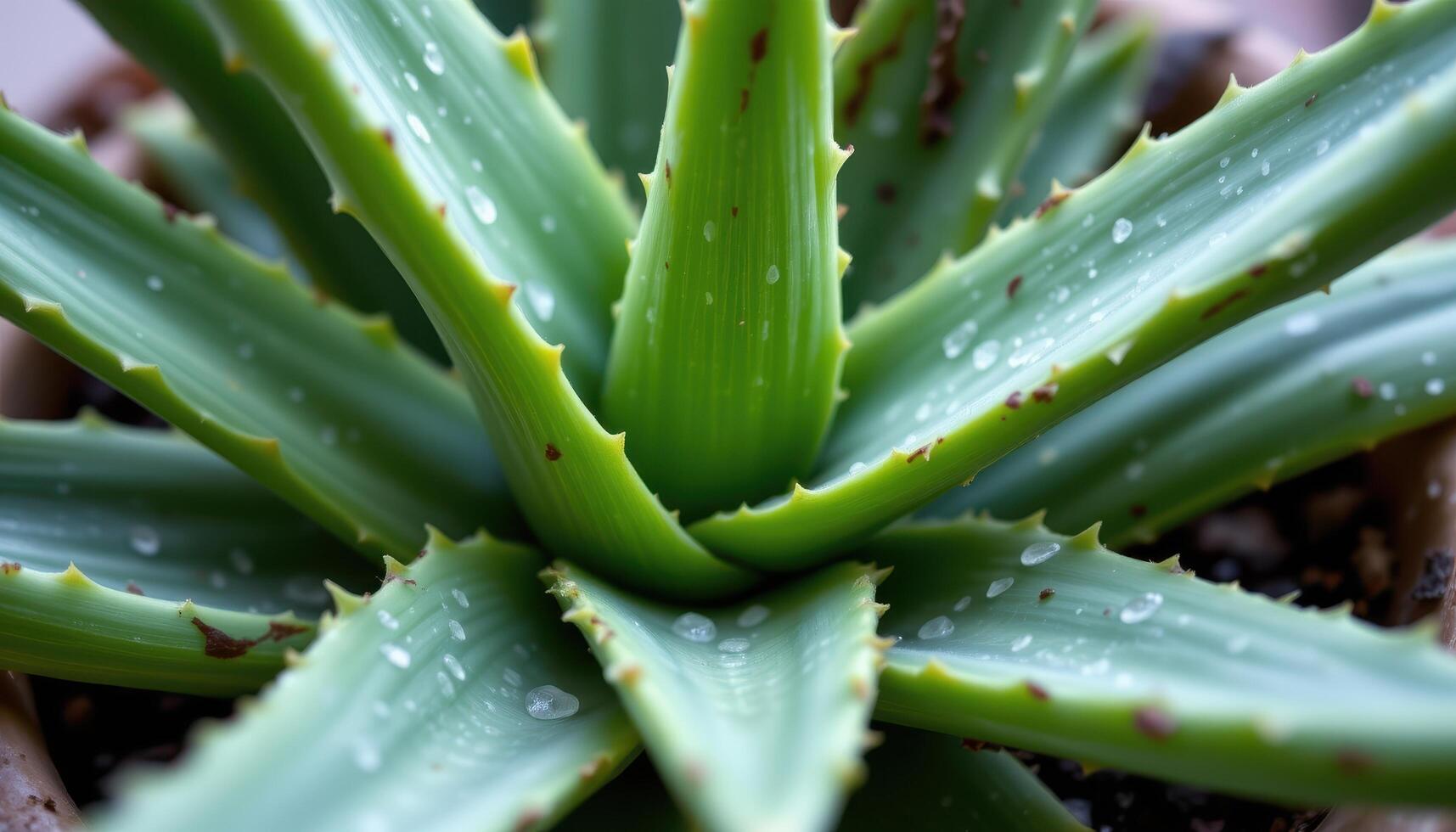 close up view of thick aloe vera leaves with translucent gel visible near the edges. photo