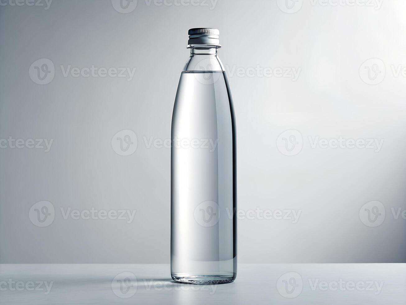 Clear Glass Water Bottle White Background photo
