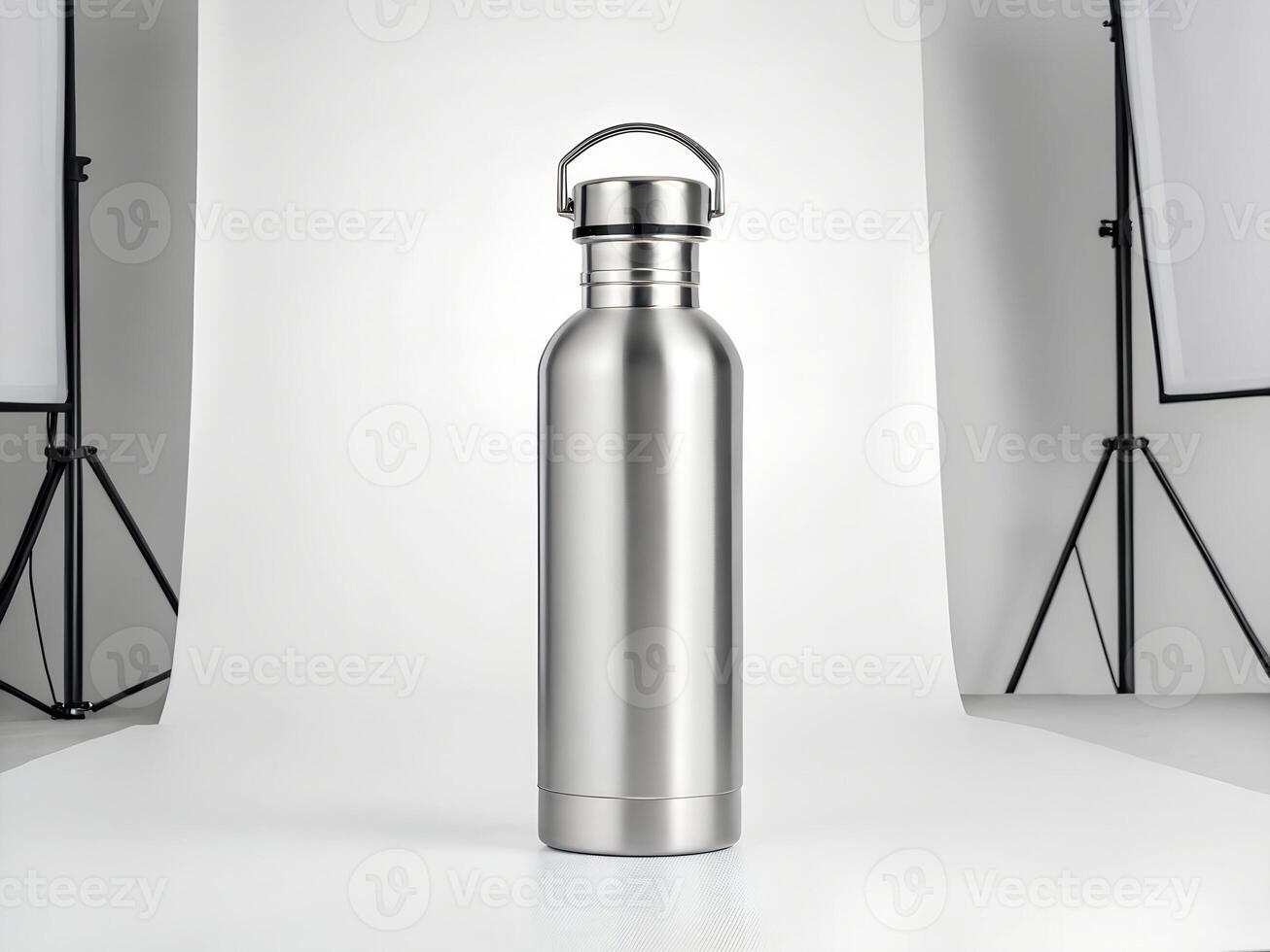 Steel Water Bottle on White Background ,Mockup on studio photo
