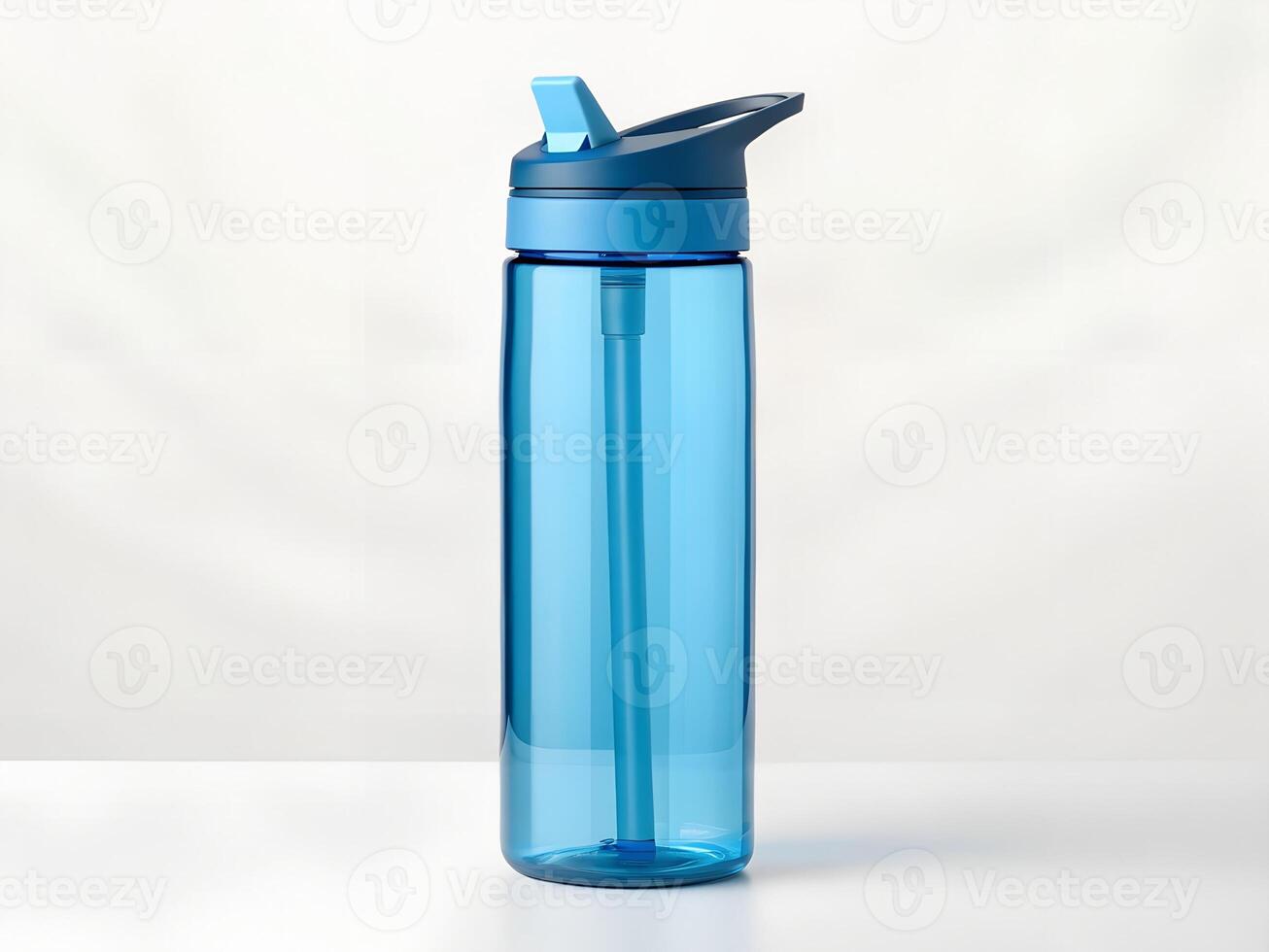 Clear Blue Plastic Water Bottle on White Background photo