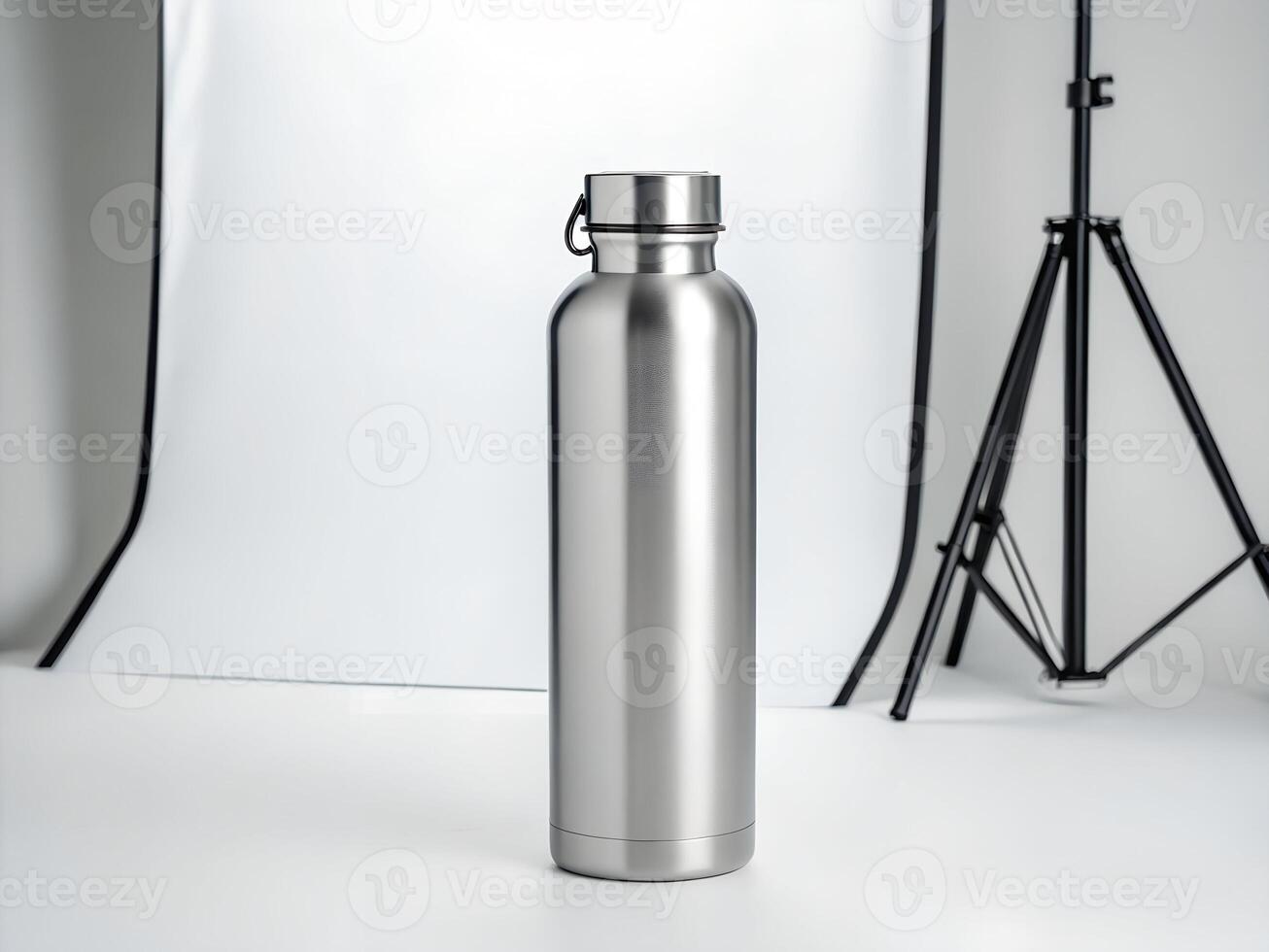 Stainless Steel Water Bottle on White Background ,Mockup on studio photo