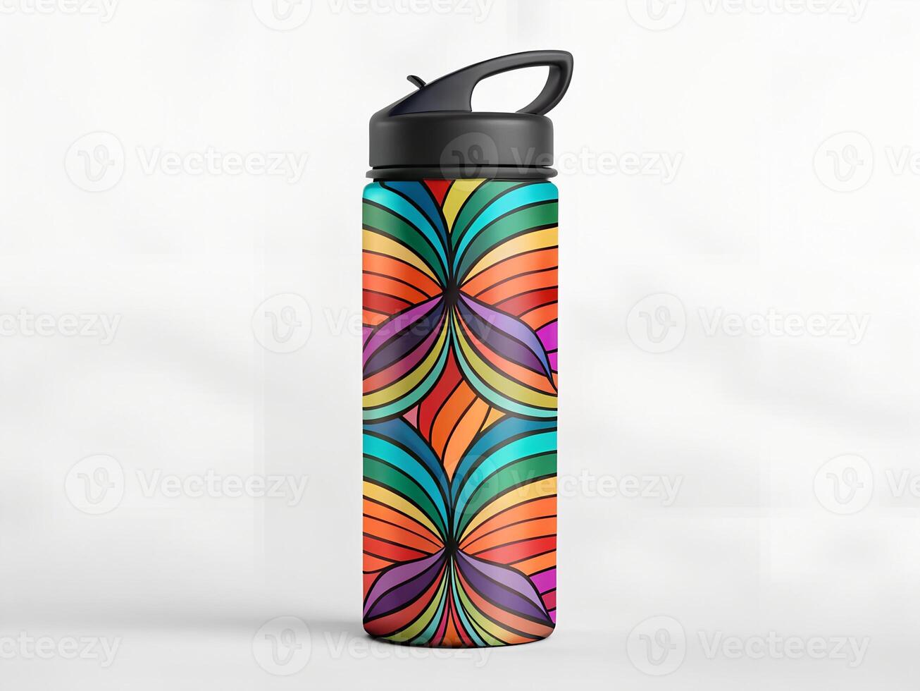 Colorful Geometric Patterned Water Bottle with Rainbow Design photo