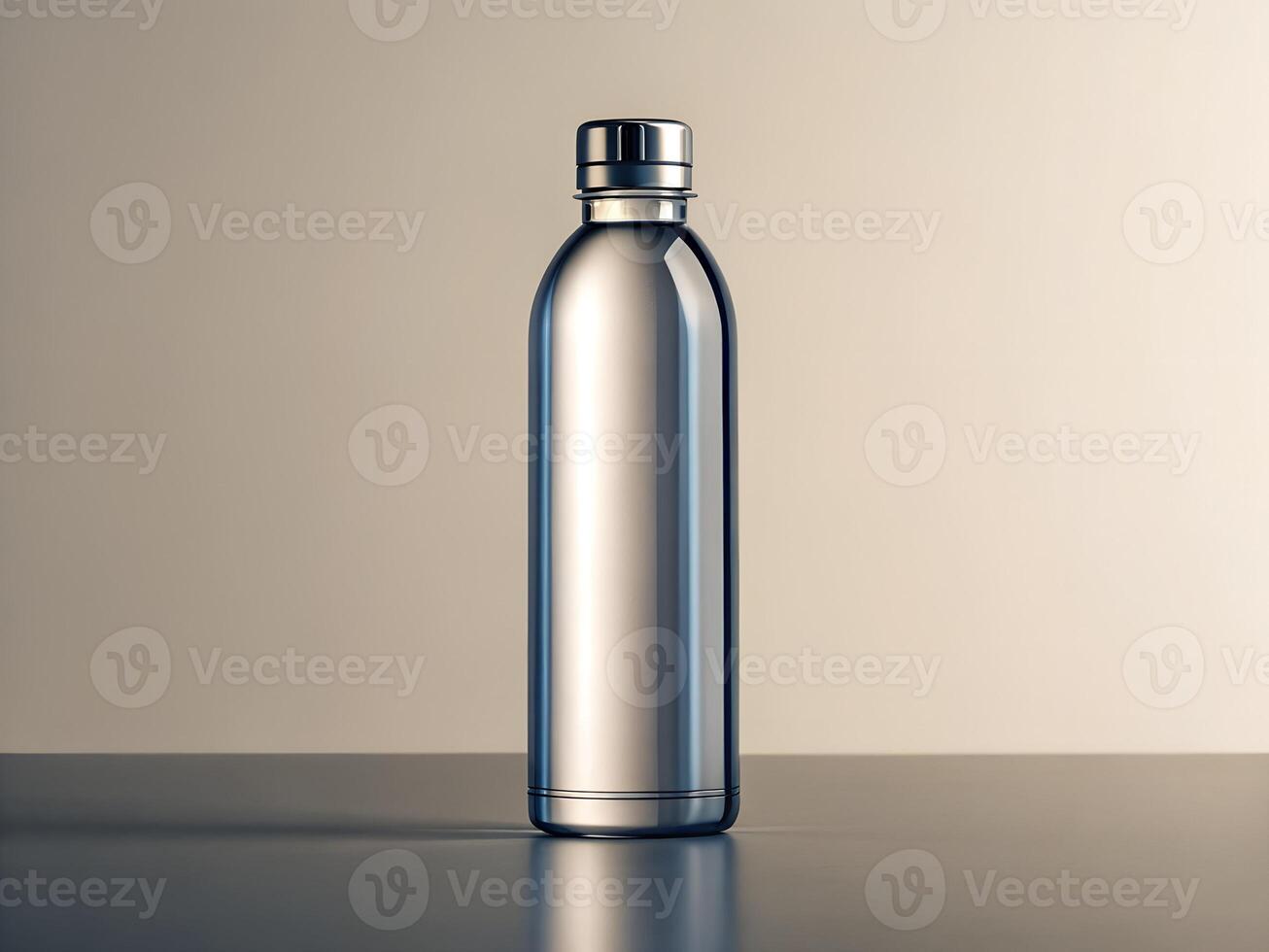 Clear Plastic Water Bottle on Neutral Background photo
