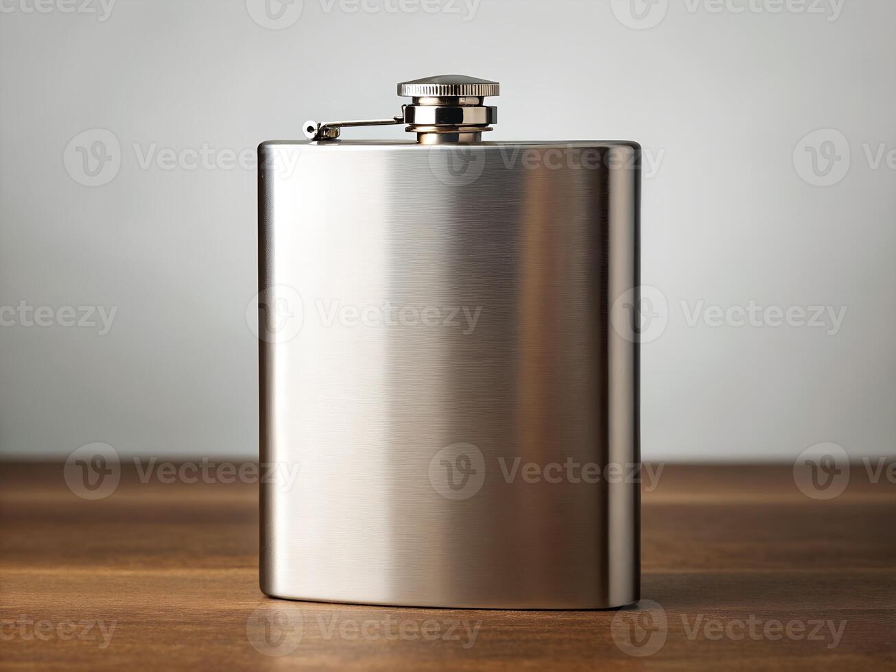Silver Metal Flask on Brown Wooden Table photo