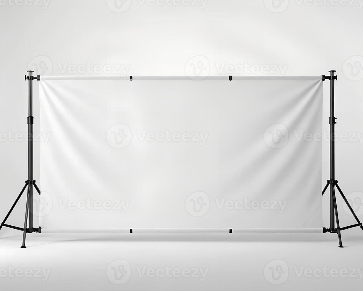 White Blank Banner Mockup on Tripod Stand photo