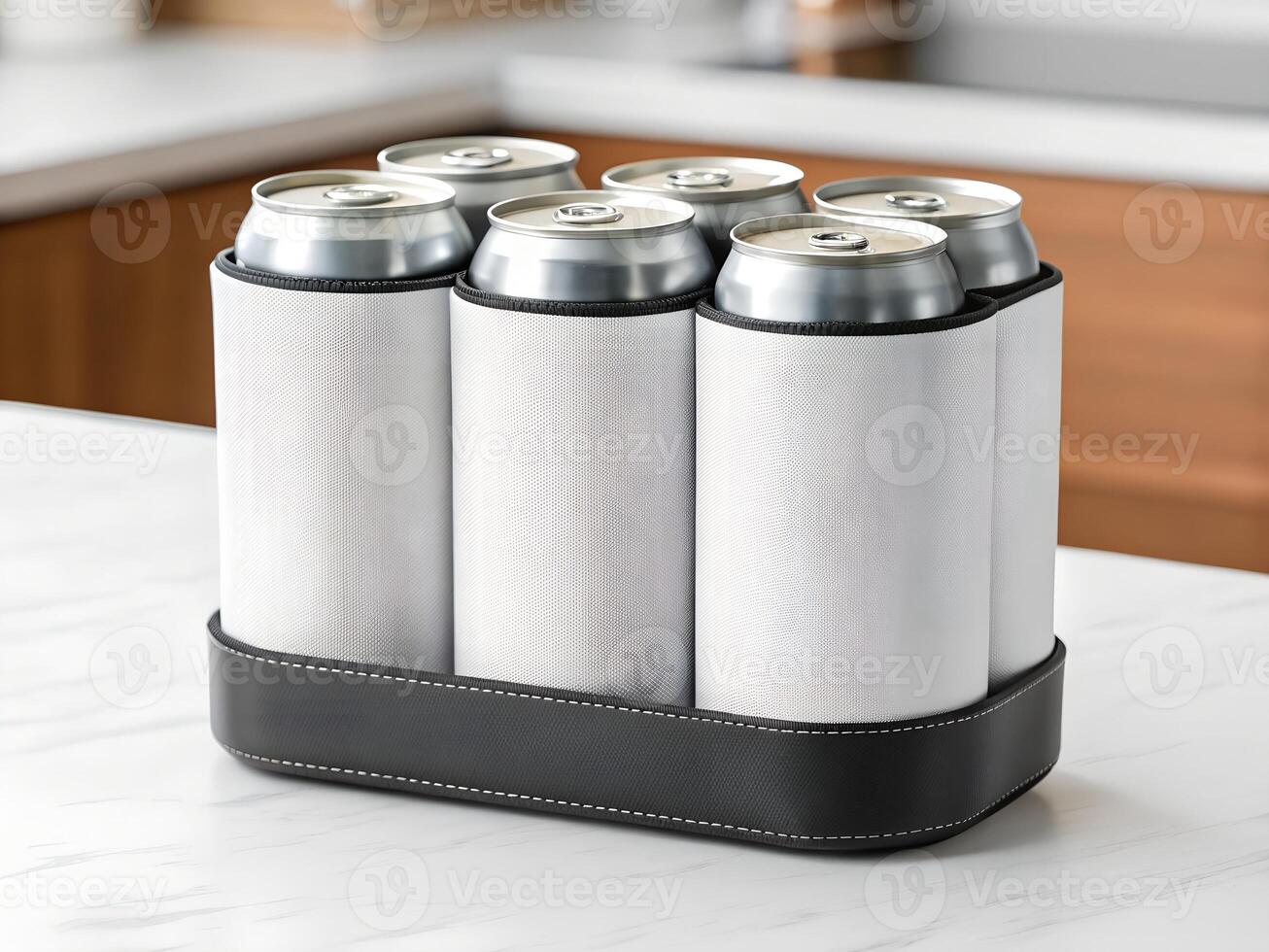 Six Pack Cooler Carrier with Leather Accents on Marble Counter photo