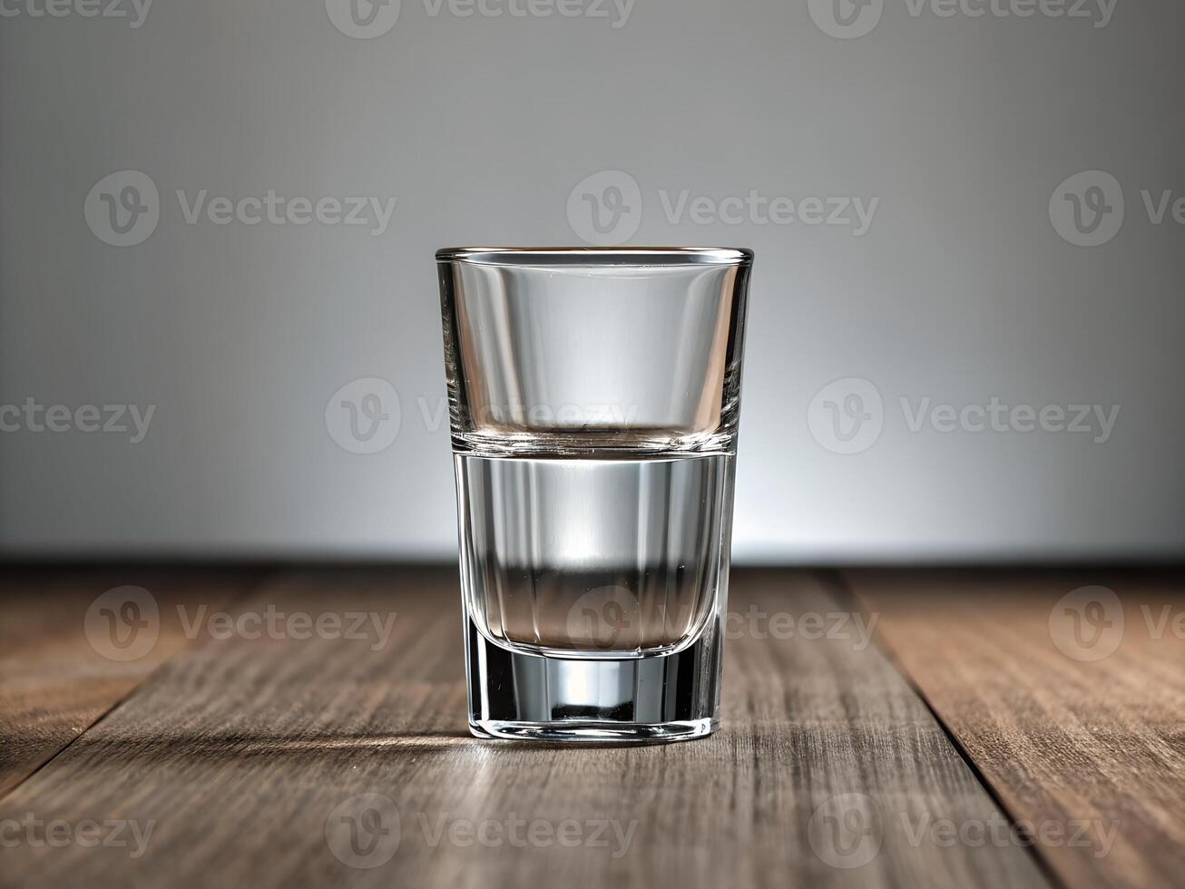 Half Full Shot Glass on Wooden Table photo