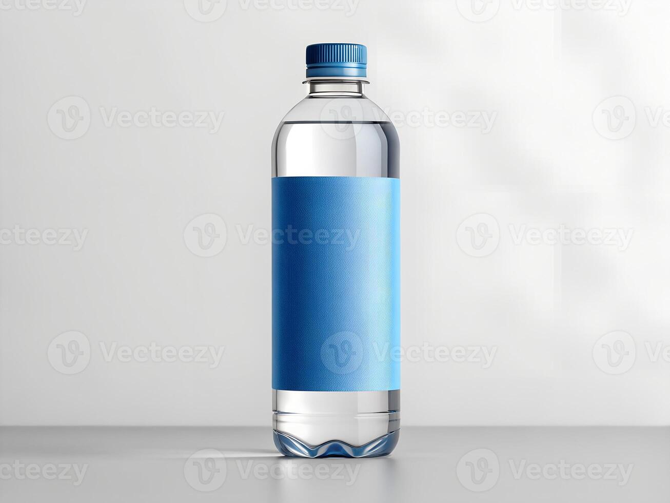 a bottle of water with a blue label on it photo
