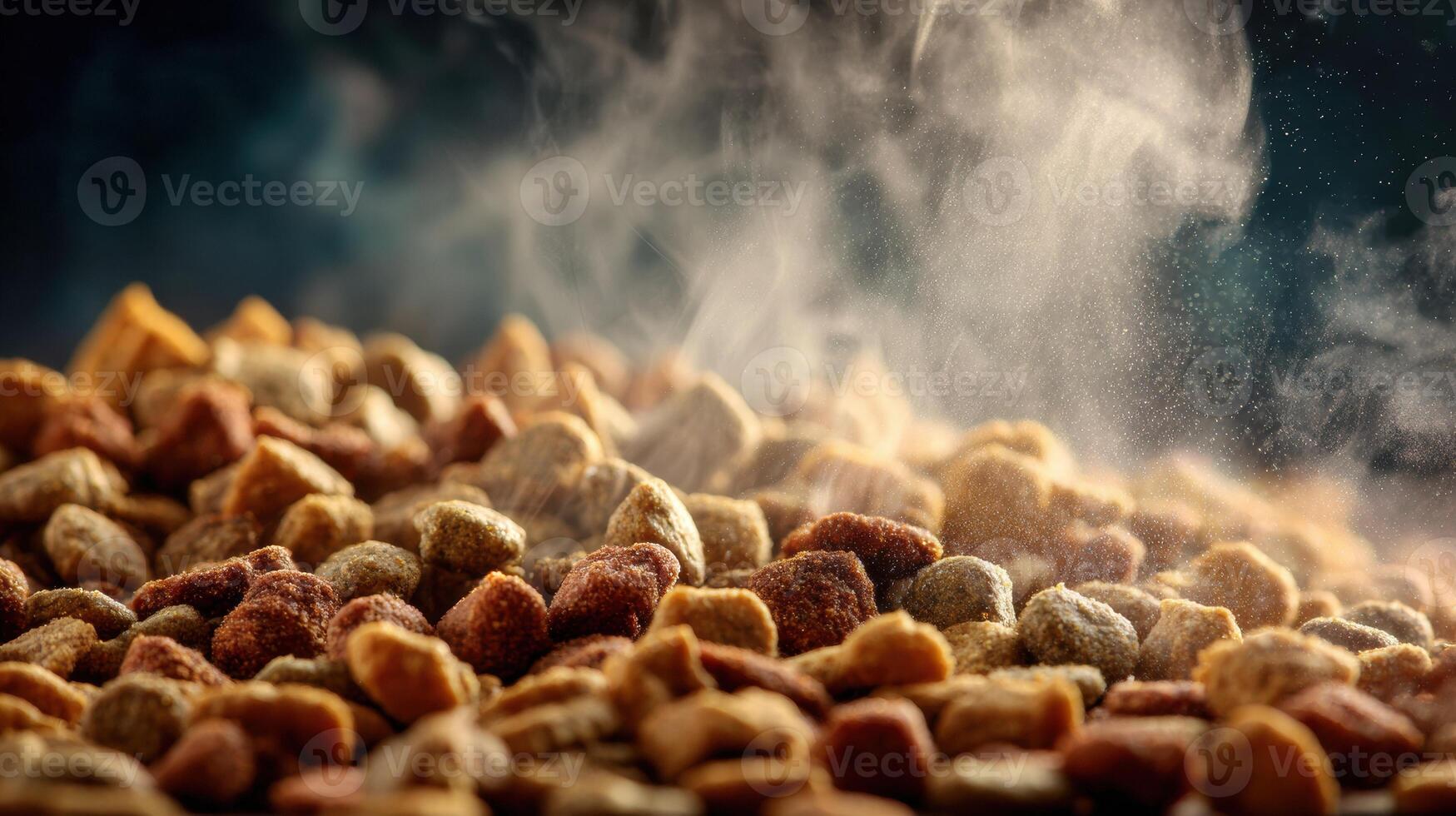 Closeup of Fresh Pet Food Exuding Steam in a Softly Blurred Background With Clear Details on the Right Side photo