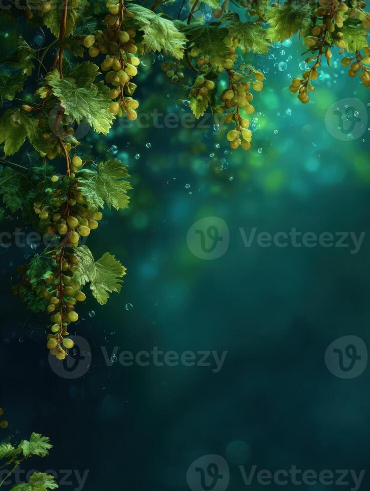 Floating Grapevine Gracefully Spans Over a Deep Green Blur, Capturing Luxury and Organic Elegance in Natures Serene Atmosphere photo