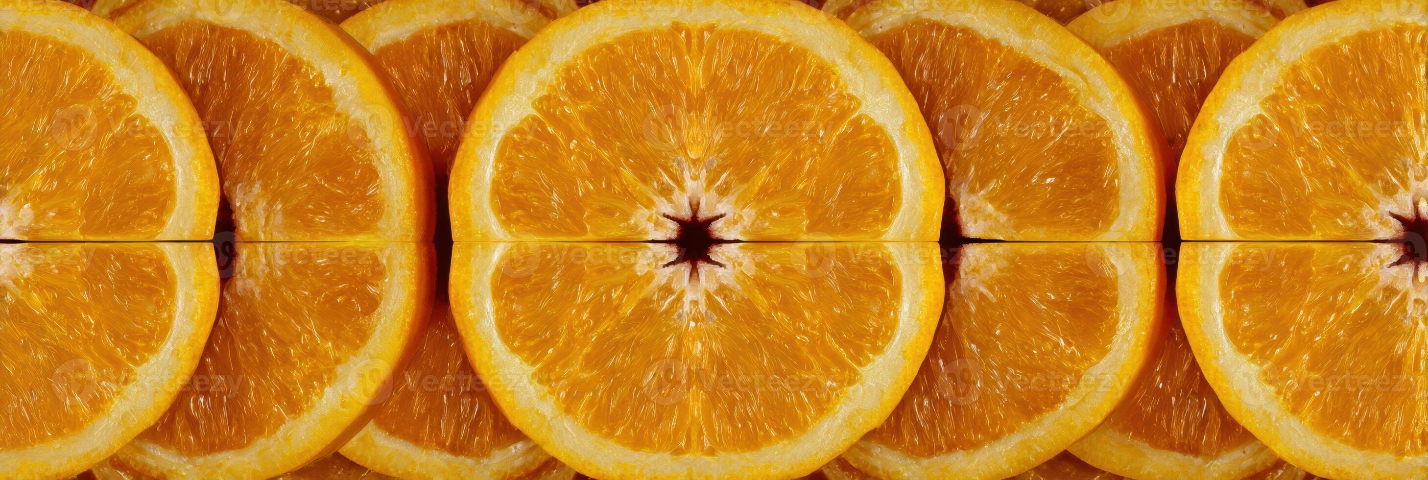 Sliced Oranges Arranged in Mandala Design With Motion Blur Creating a Symmetrical Visual Effect photo