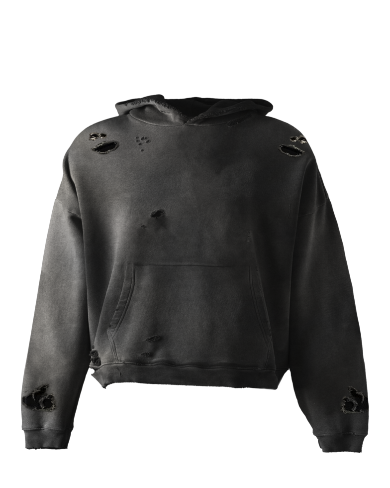 Ripped Faded Hoodie Black Front png