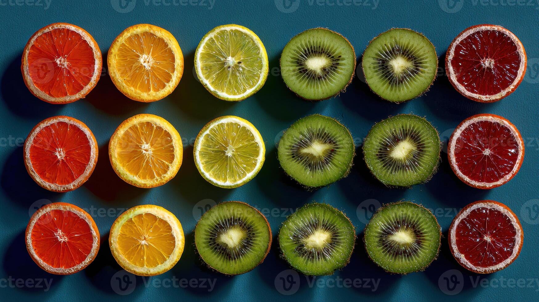 Fruits Arranged by Color in a Vibrant Pattern Showcasing Variety and Freshness photo