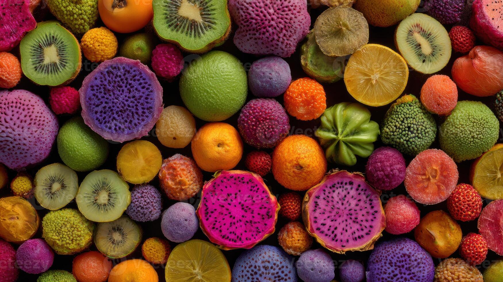 Color-matching Display of Vibrant Fruits Arranged by Hue With an Open Top Revealing a Bright Assortment, Showcasing Natures Diversity and Beauty photo