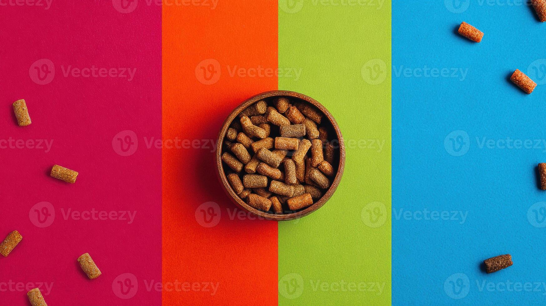 Pet Treat Bowl Displayed Against a Vibrant Colored Background Showcasing an Appetizing Array for Your Furry Friend photo