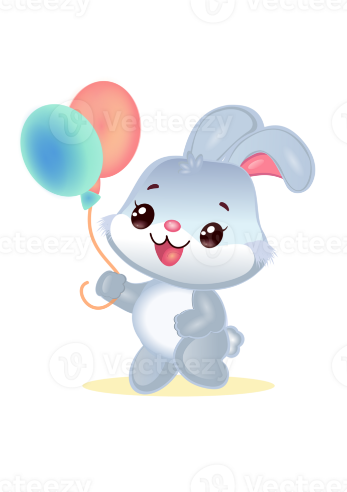 Cute and cheerful rabbit with balloon. Ideal for personalized items. png