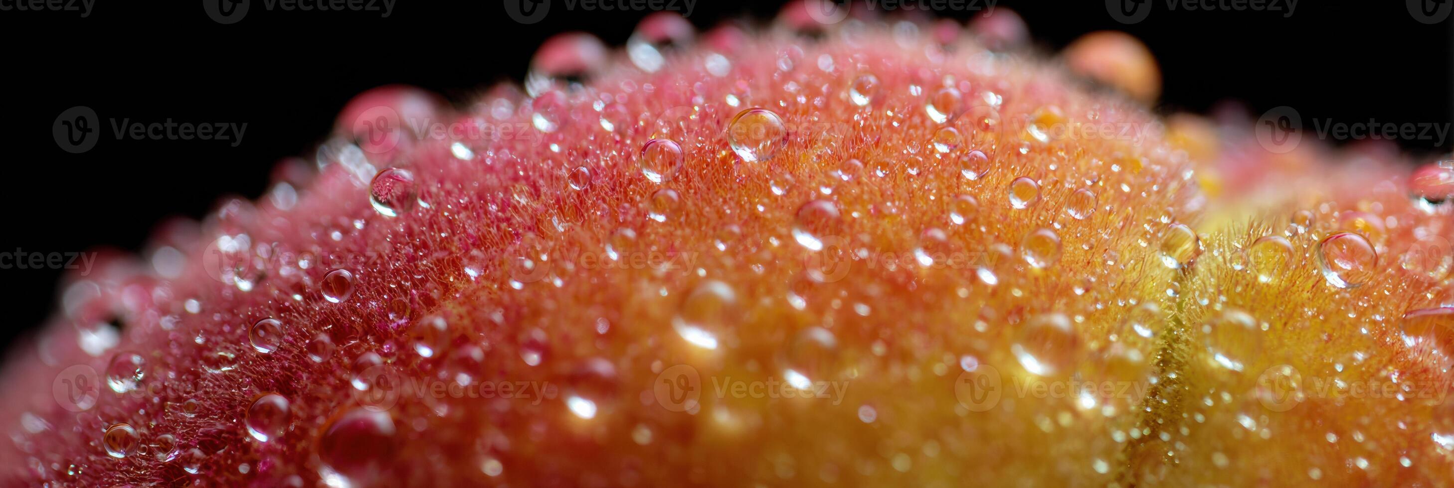 Close-up View of Peach Fuzz With Water Droplets Creating a Vibrant Texture and Rich Colors in a Natural Setting photo