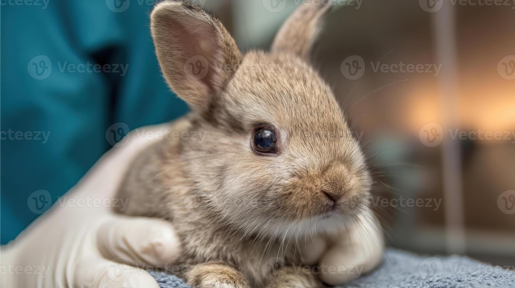 Vet Examines Rabbit Using Soft Gloves in a Warm, Inviting Environment With Ample Space for Interaction and Care photo