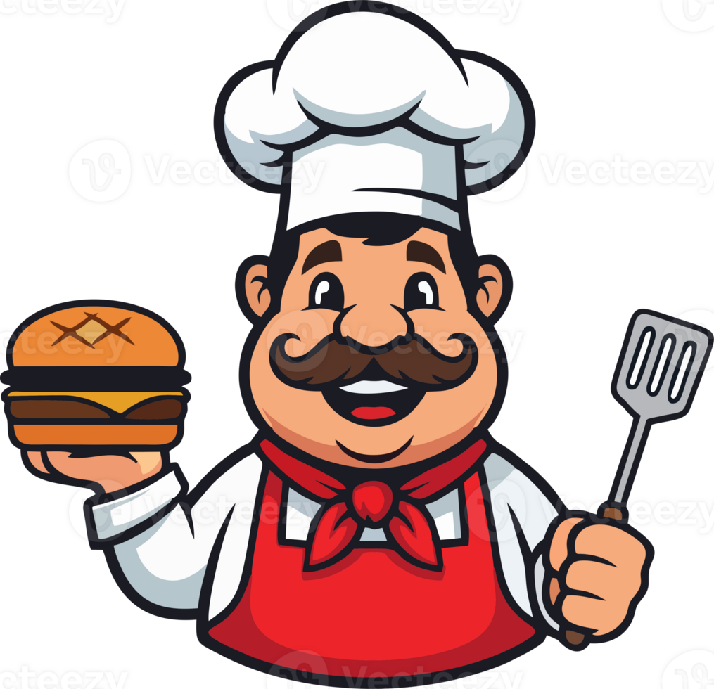 Cartoon Hamburger Chef Mascot Logo Smiling Burger Cook in Style png