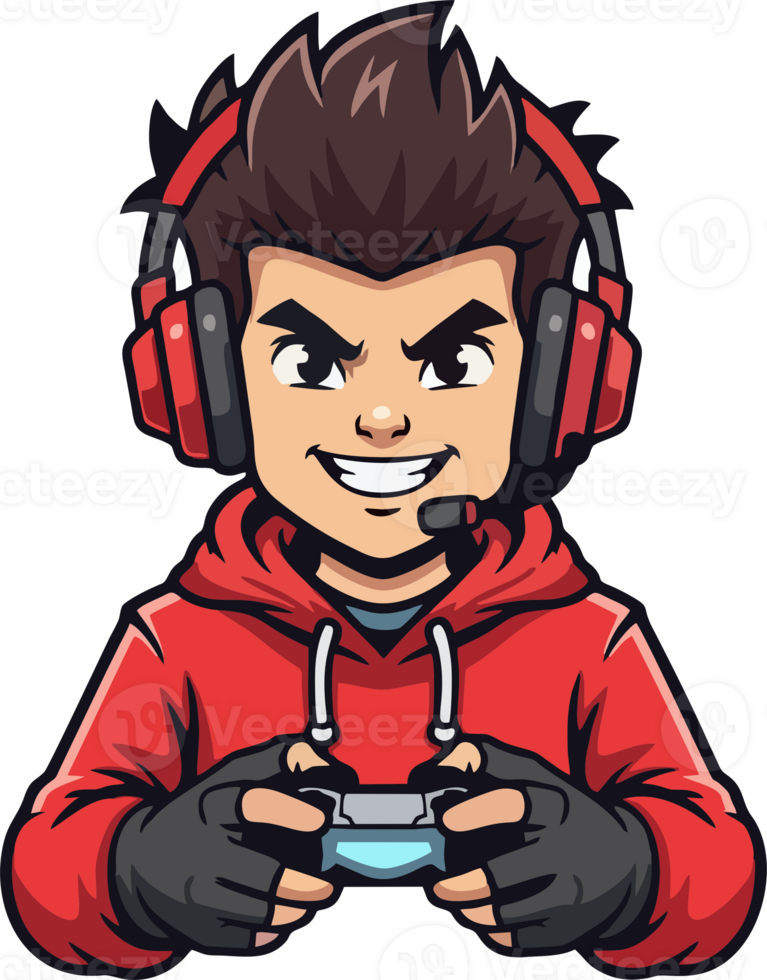 Cartoon Gamer Mascot Logo Boy with Headset and Controller png