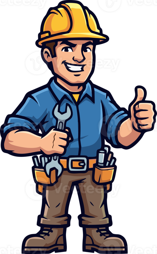 Cartoon Contractor Mascot Logo Builder with Hard Hat and Tools png