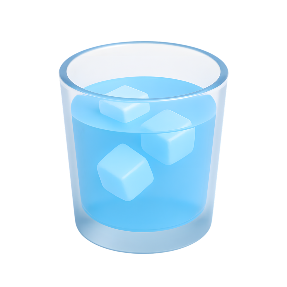 Glass of blue beverage with ice cubes for refreshment png