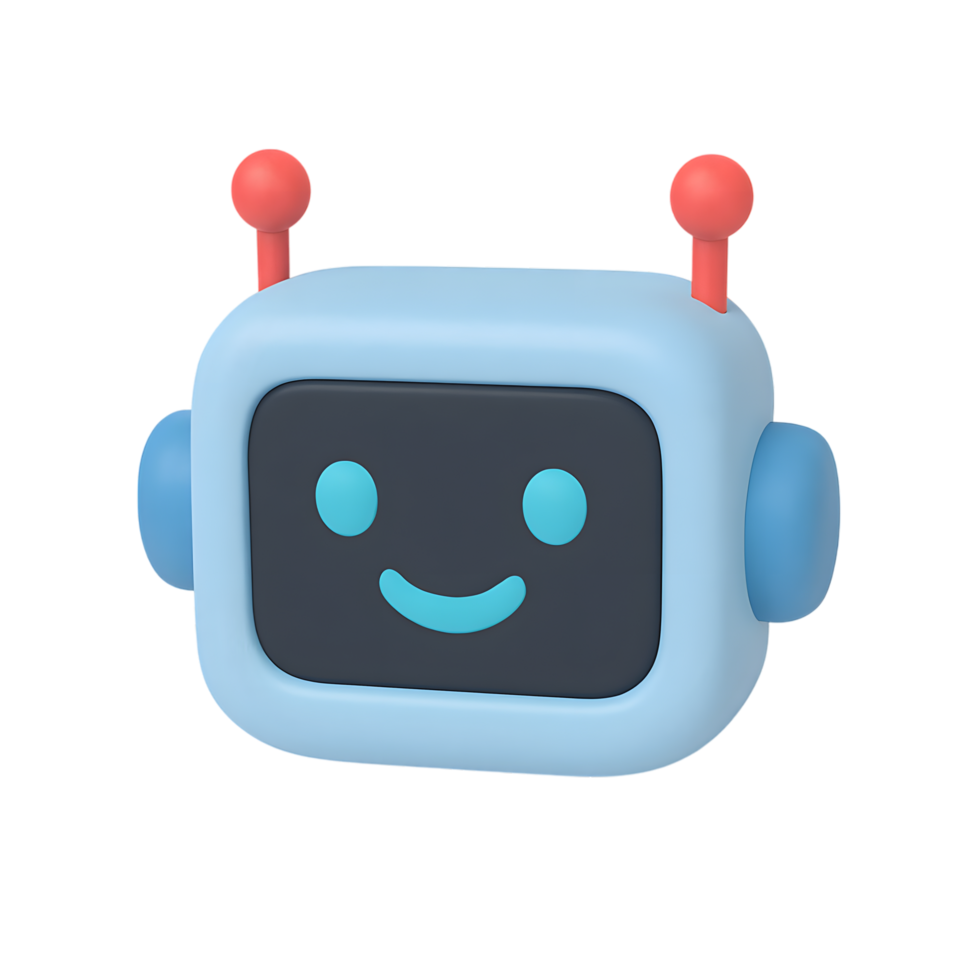 Cute robot character with smiling face and antennas png