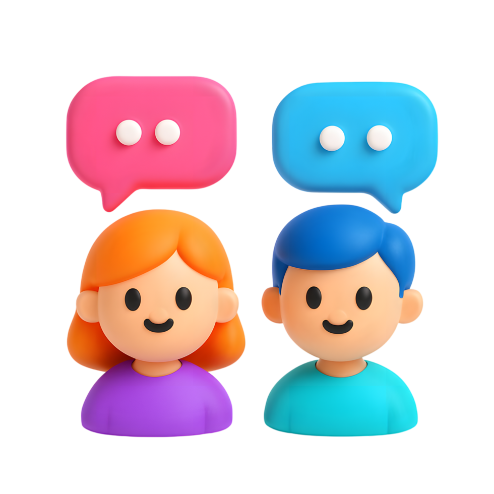 Cute cartoon characters with speech bubbles for conversation png