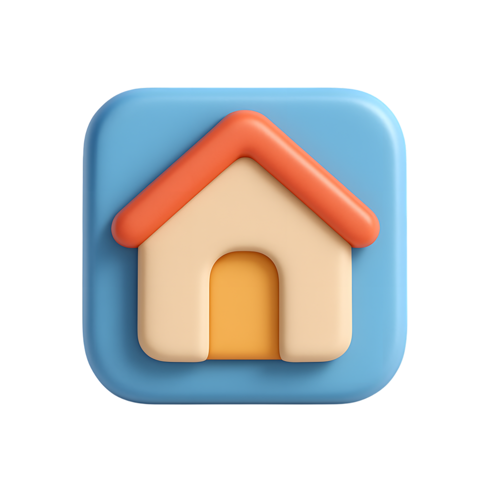 House icon with orange roof on blue background png
