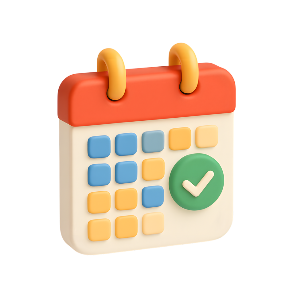 Calendar with checkmark icon for scheduling and confirmation png