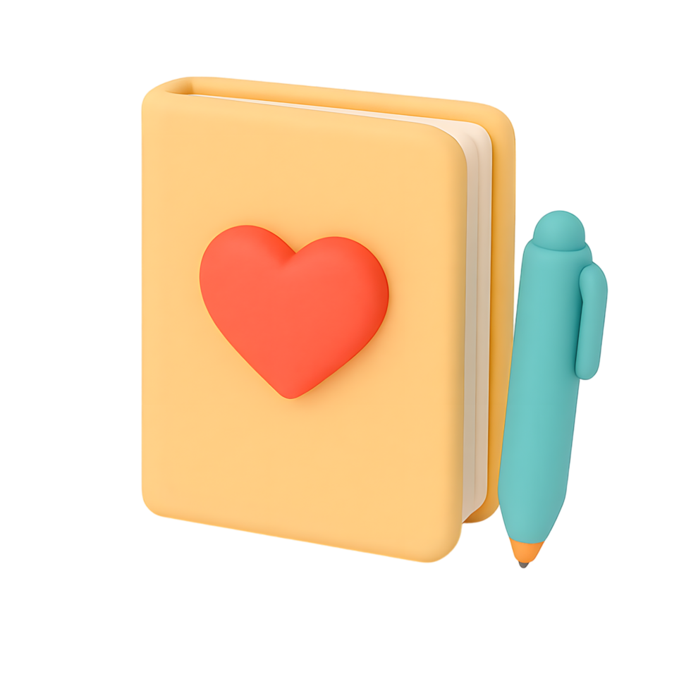 Notebook with Heart Symbol and Pen for Love Notes png
