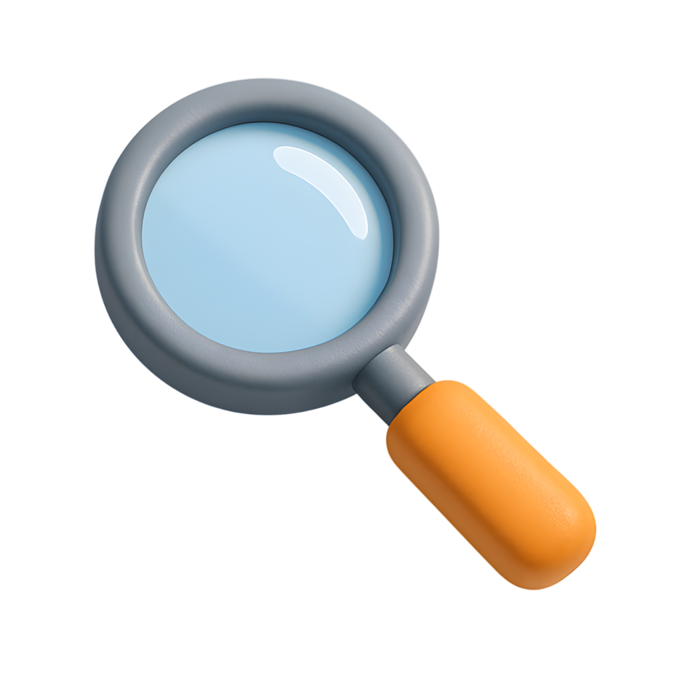 Magnifying glass with orange handle for search and investigation png