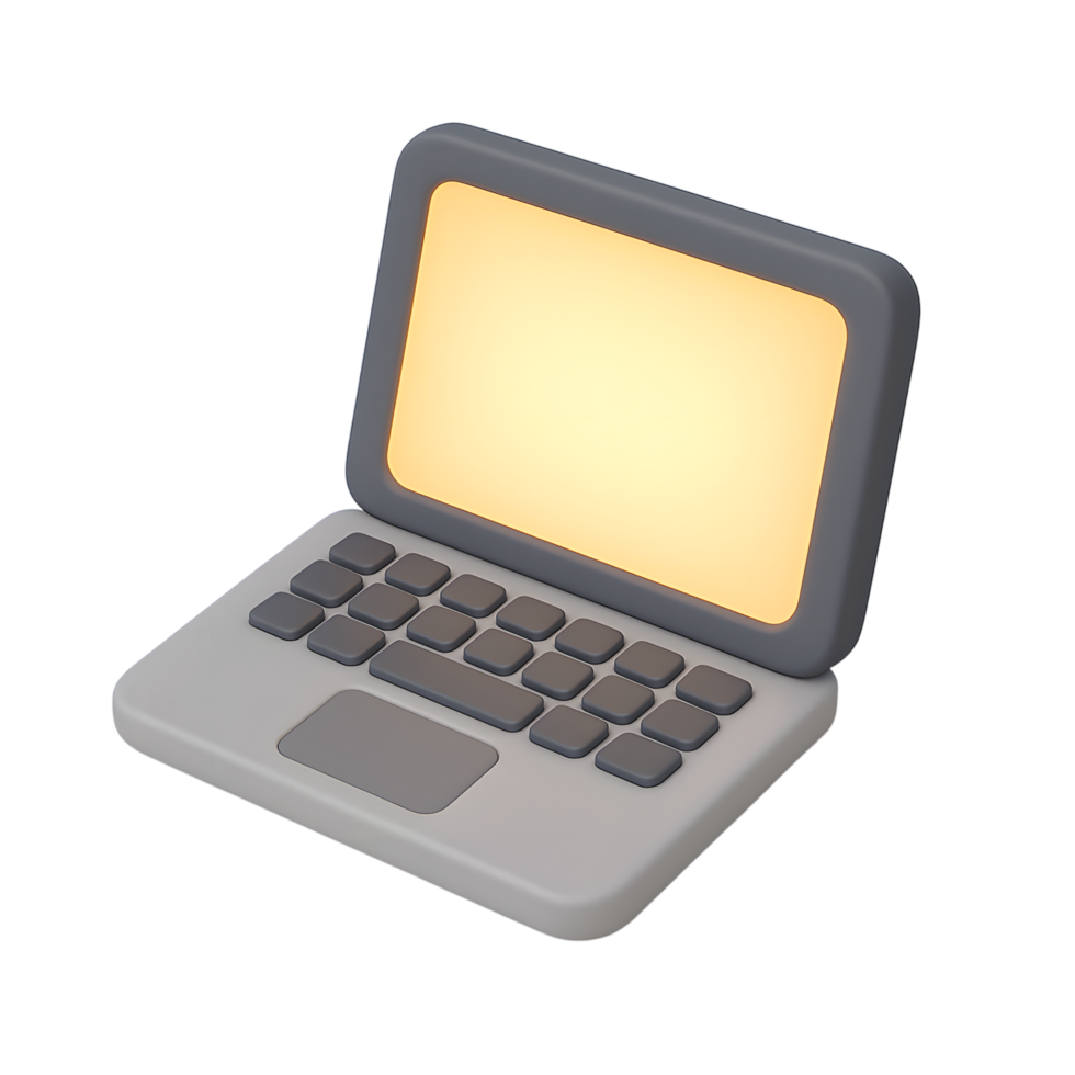 Laptop computer with illuminated screen for technology and electronics png