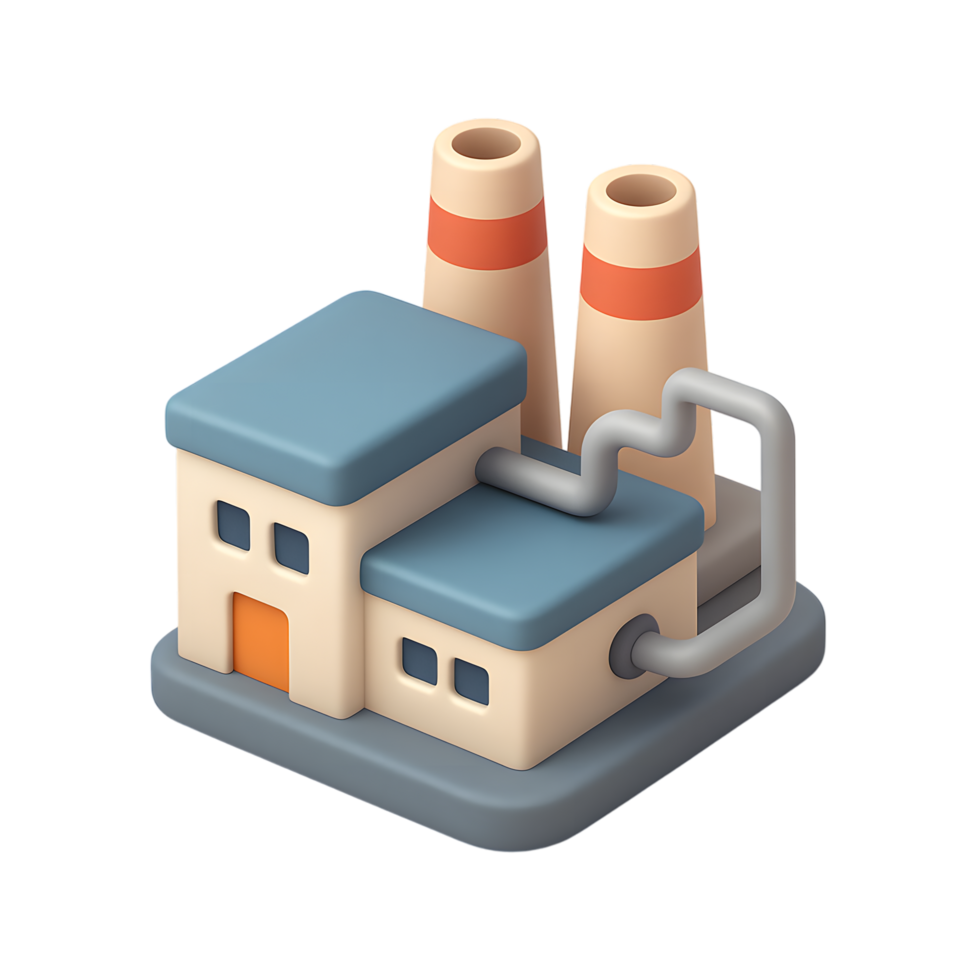 Factory building with chimneys for industrial production png