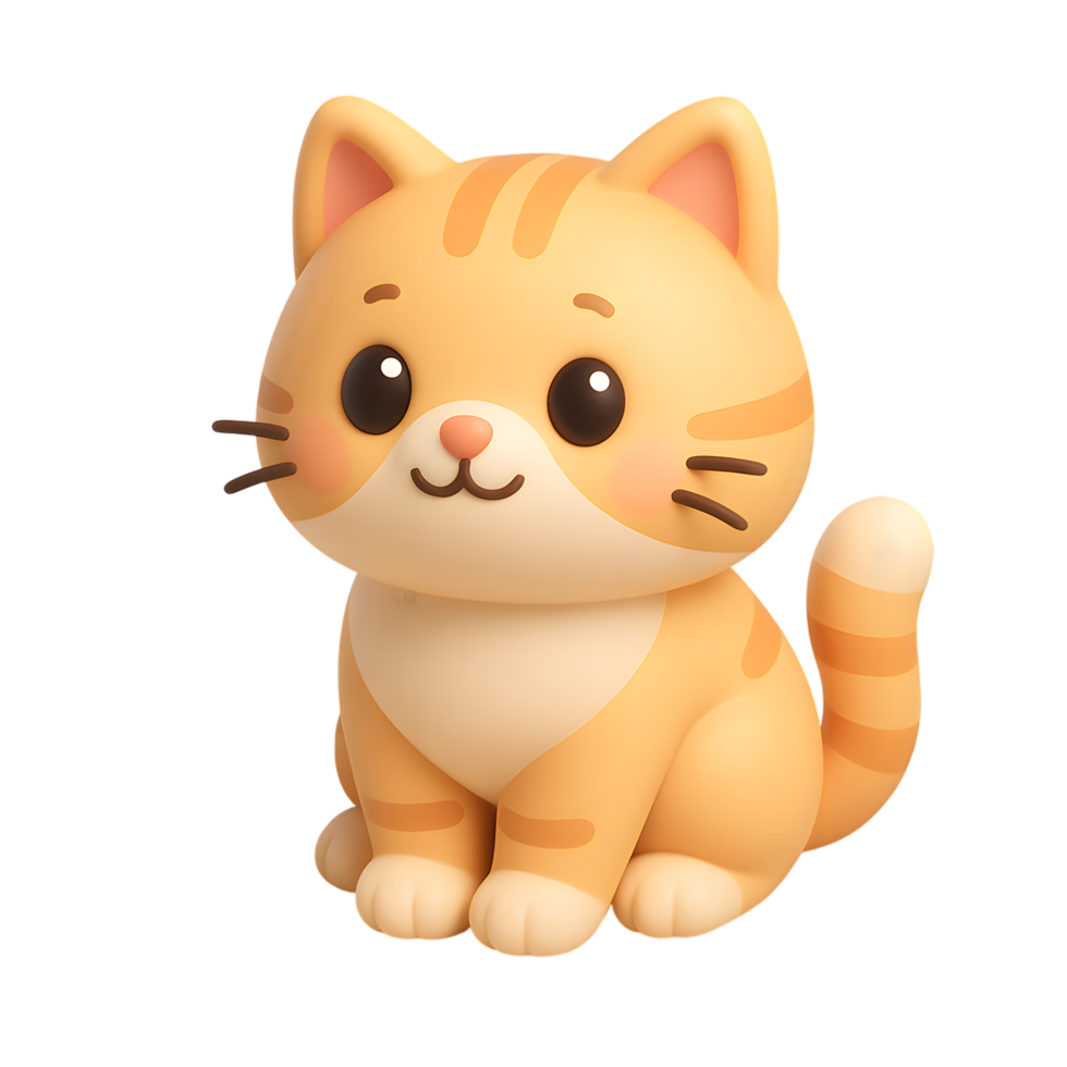 Cute cartoon kitten sitting with big eyes and striped tail png
