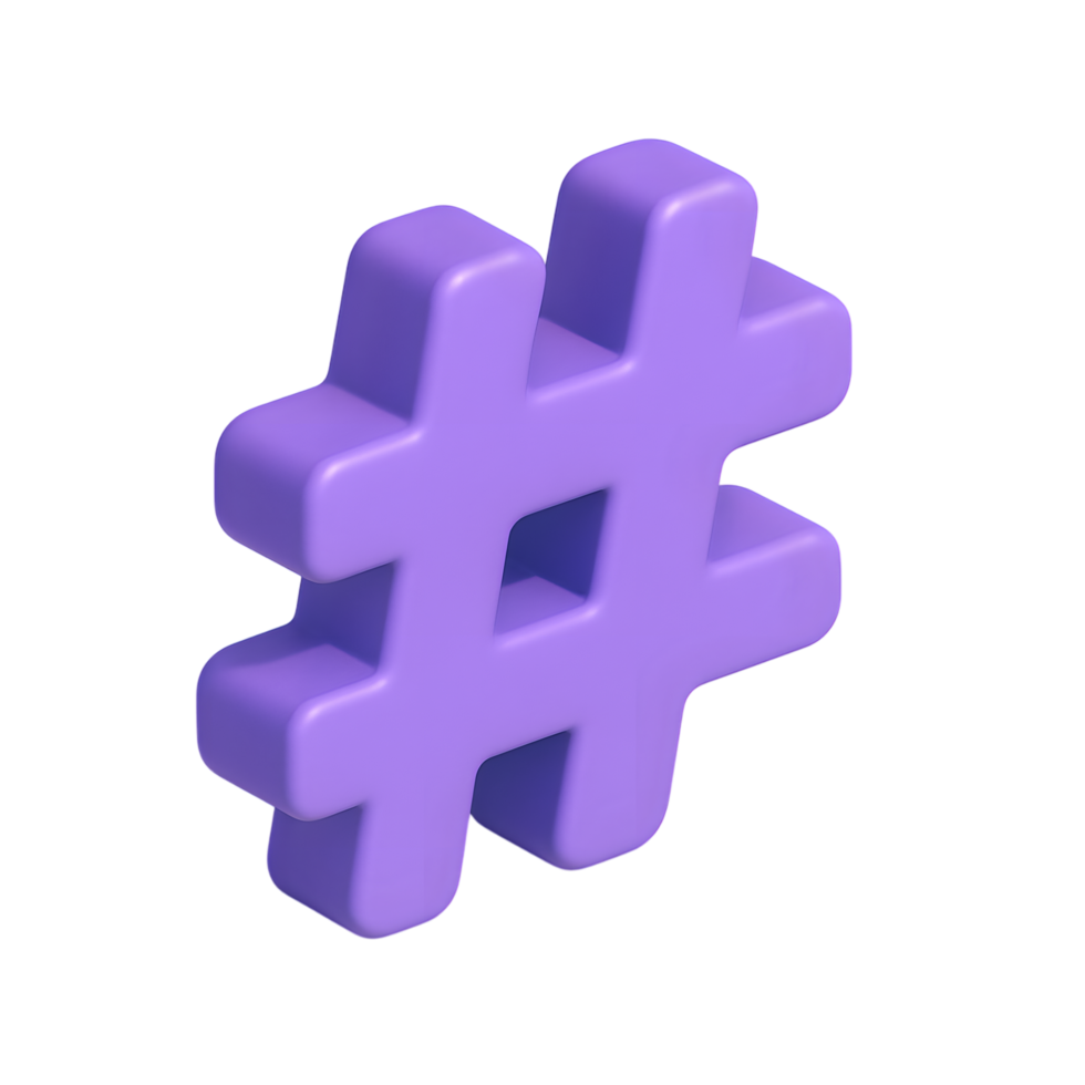 Purple hashtag symbol 3D icon for social media and digital communication png