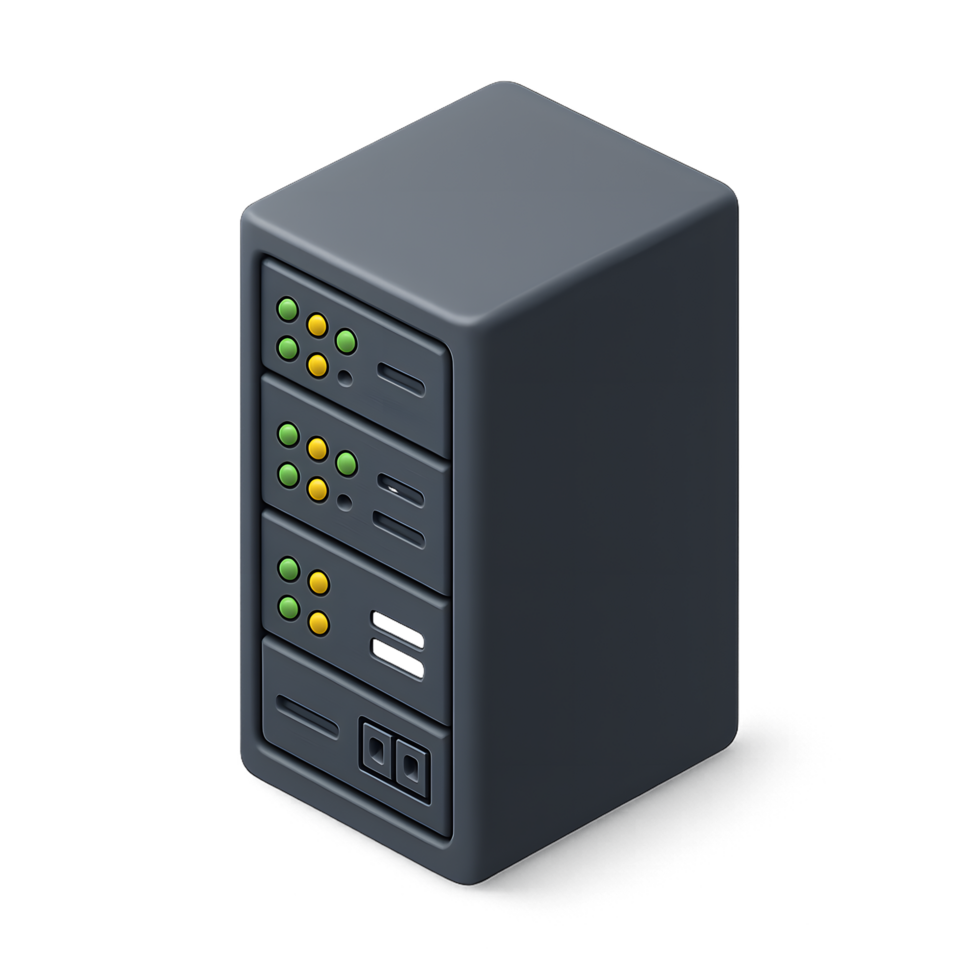 Server tower computer hardware for data storage and processing png