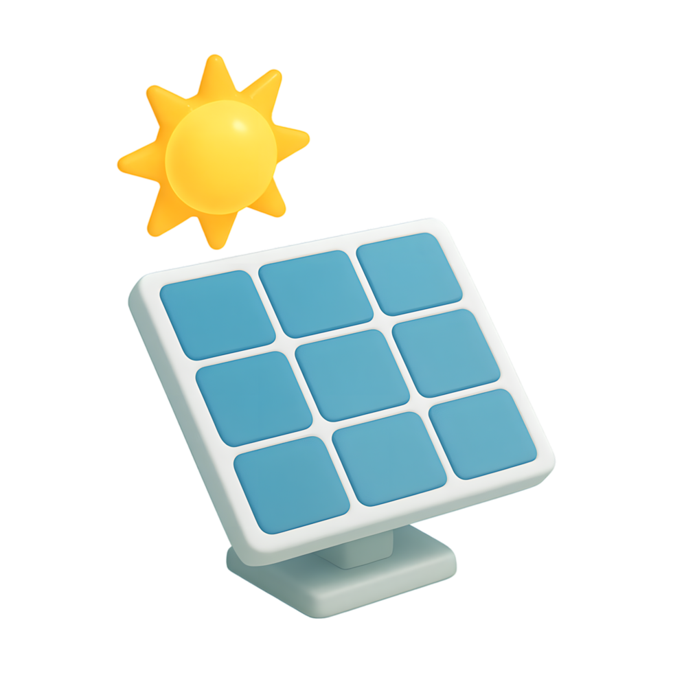Solar panel with sun for renewable energy generation png