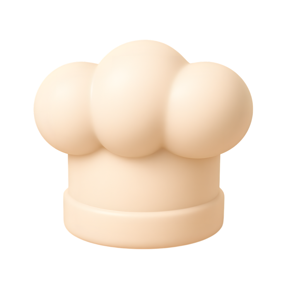 Creamy pastry chef hat with round balls and base for bakery display png