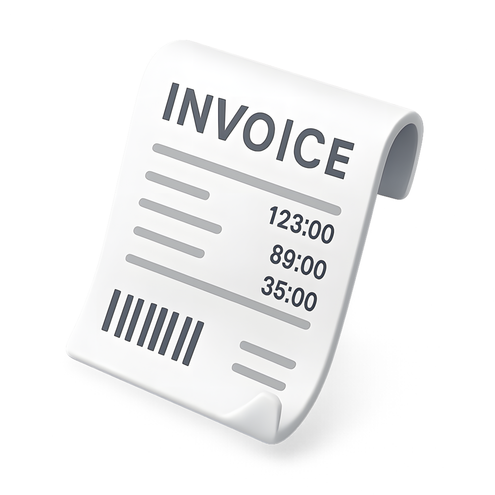 Invoice receipt document for billing and record keeping png