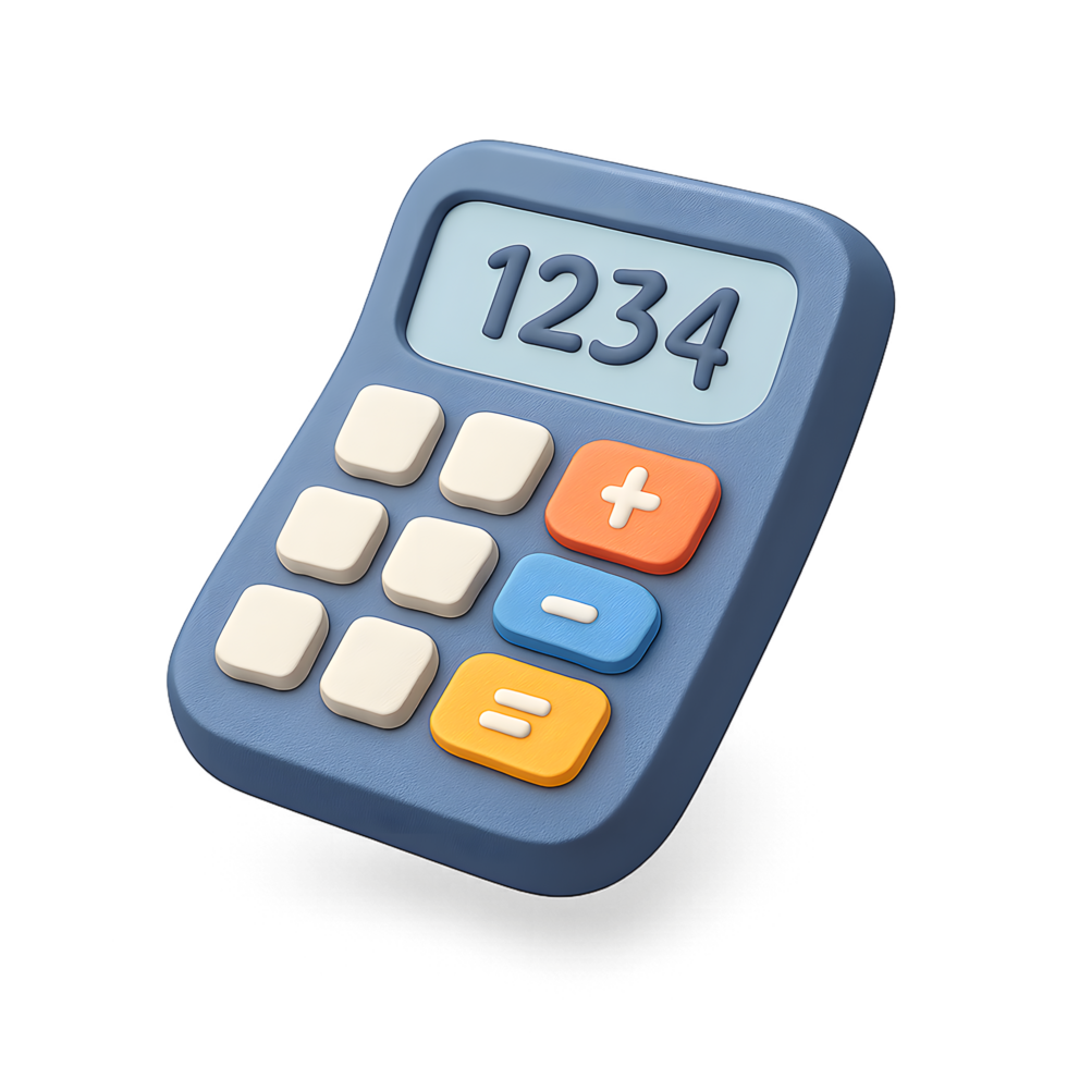 Calculator with numeric display and basic function keys png
