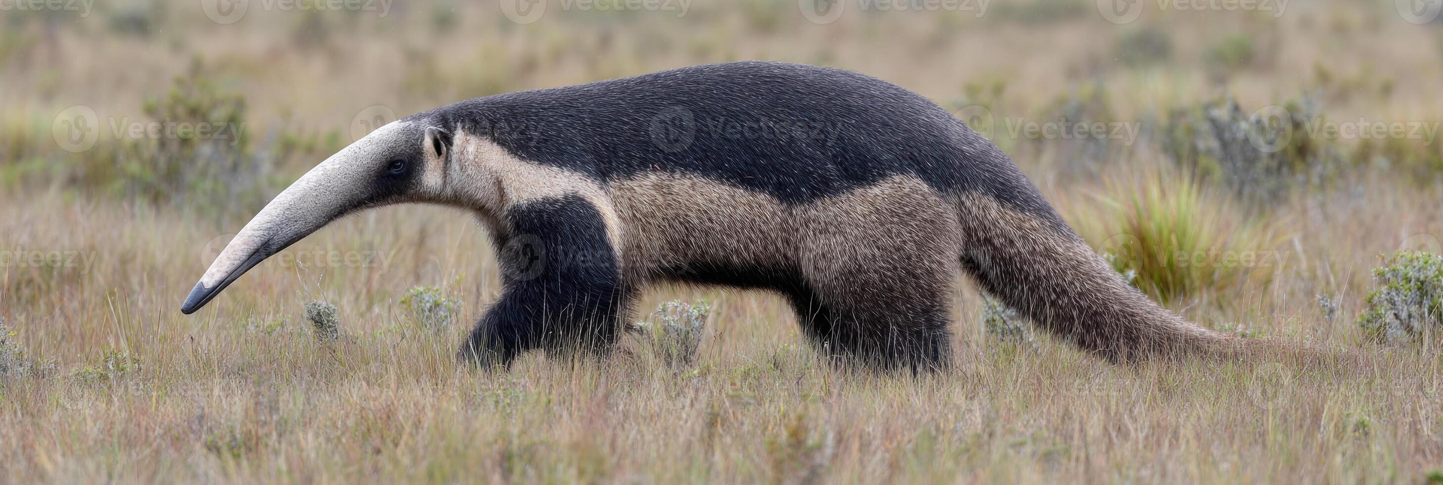 Giant Anteater Wandering Through a Grassy Landscape in Its Natural Habitat During Daylight photo