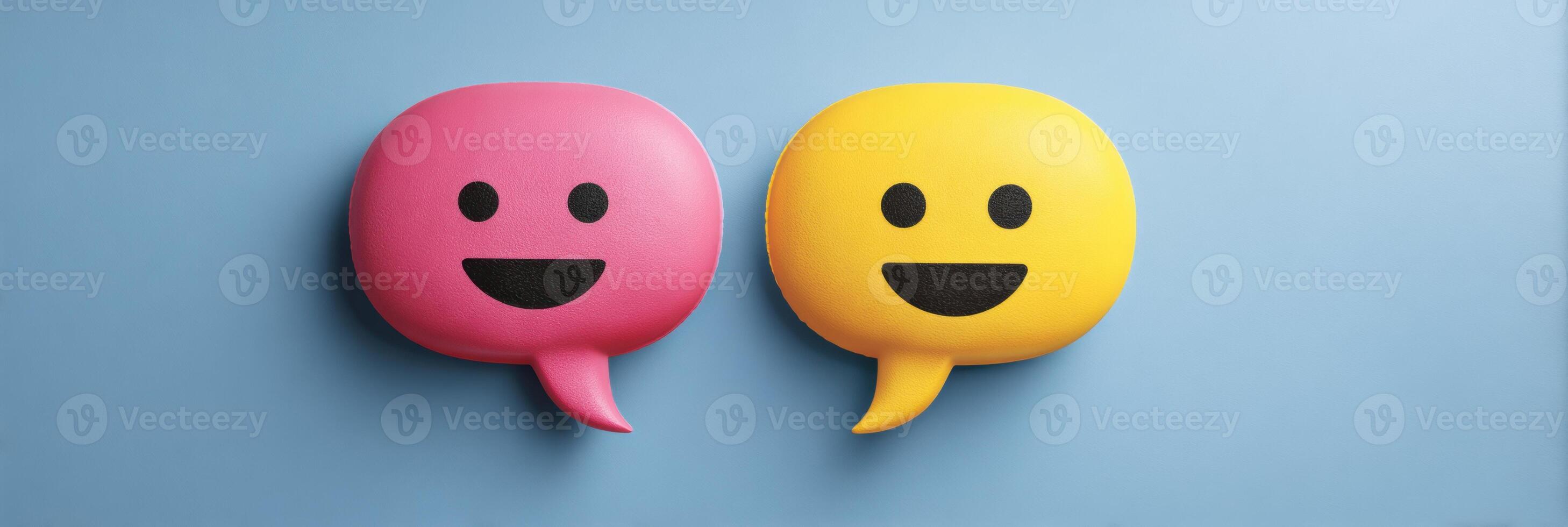 Speech Bubbles With Smiling Emoji Faces Showcasing Communication and Conversation on a Vibrant Background photo