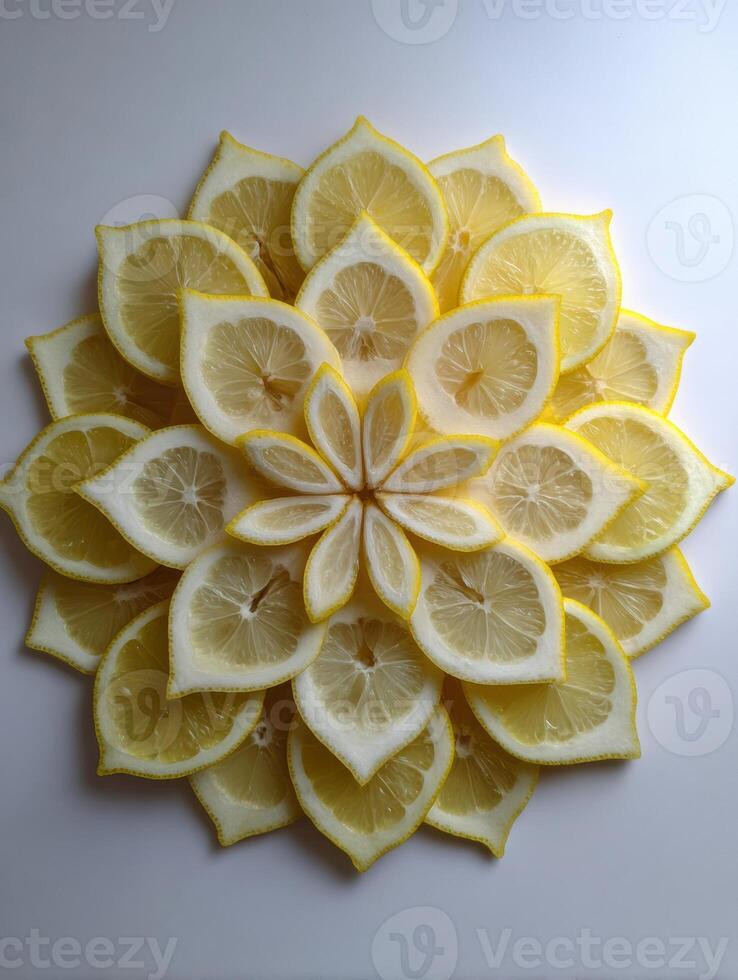 Lemon Wedges Arranged in a Beautiful Mandala Pattern With an Open Top Margin for an Eye-Catching Presentation photo