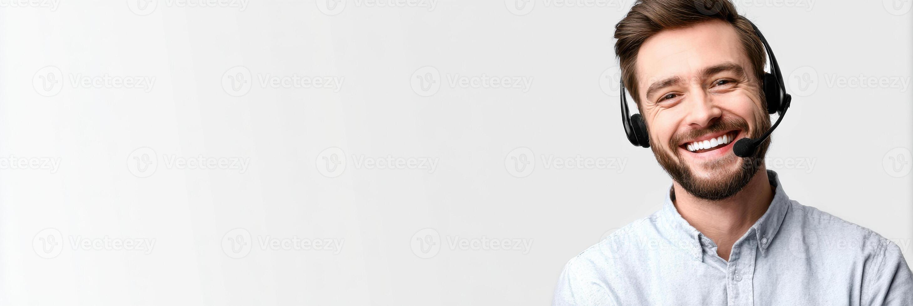 Customer Support Agent Wearing Headset Provides Assistance and Guidance in a Friendly Environment photo
