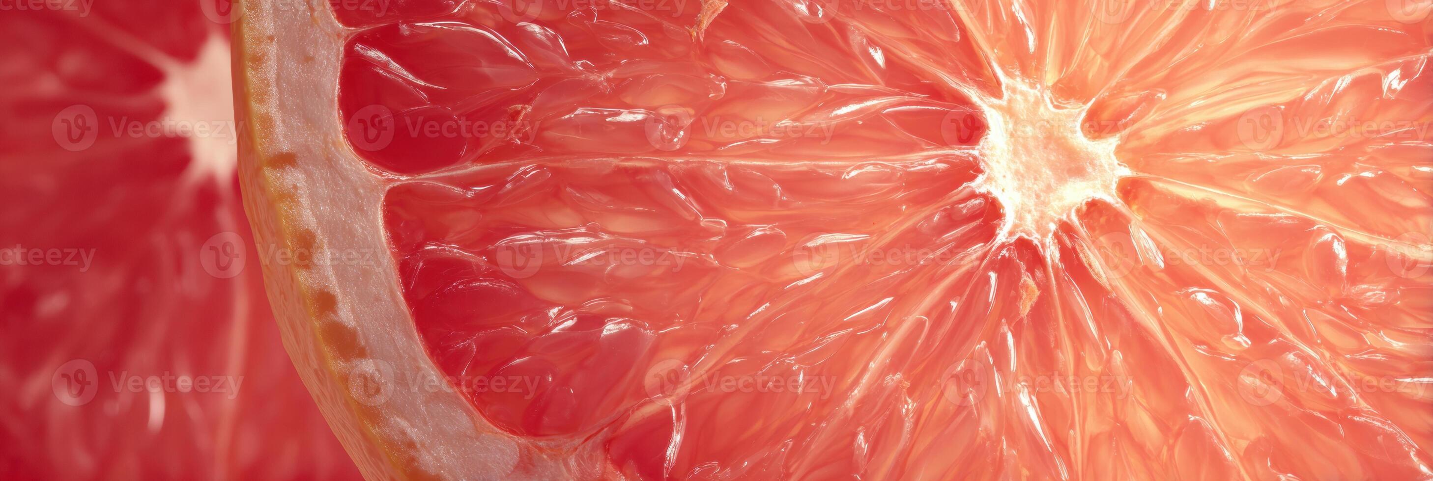 Grapefruit Slice Resembling a Sunburst With Vibrant Colors and Textures Displayed in a Creative Abstract Style photo