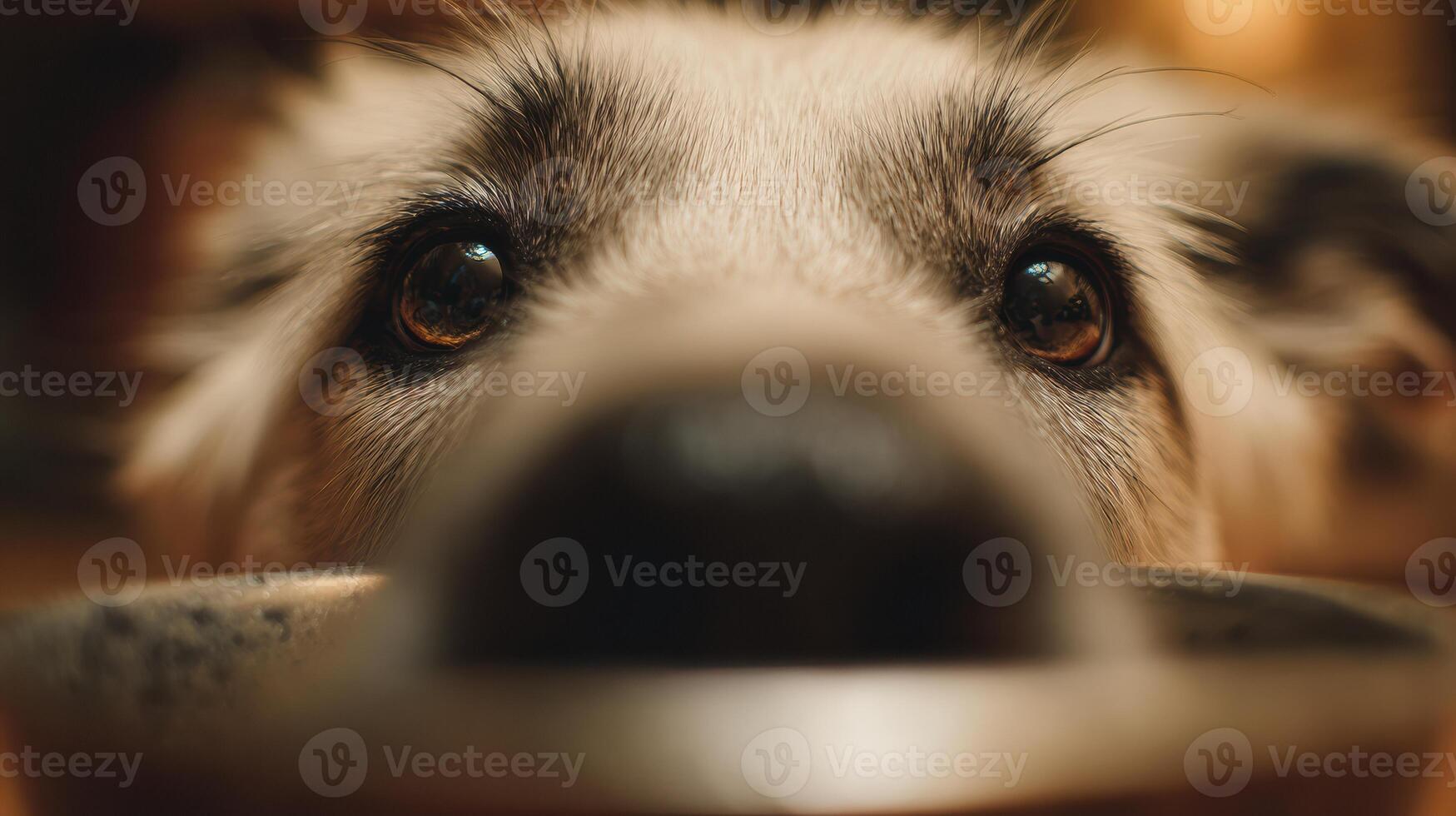 Eager Dog Snout Reaches for Food Bowl in Cozy Setting With Soft Background Focus photo