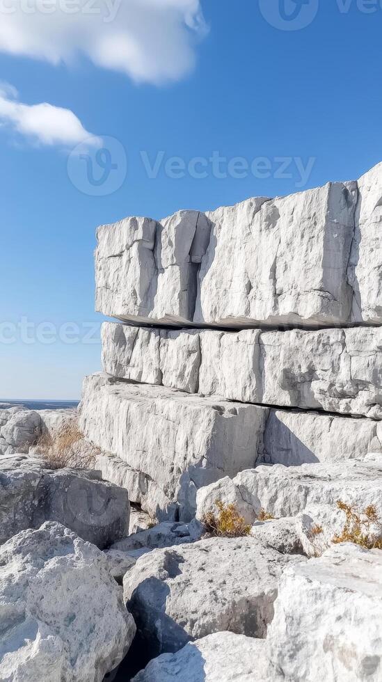 Serene Sky Over Towering Limestone Cliffs A Rugged Natural Landscape with Ancient Stone Formations and Expansive Horizon Views photo