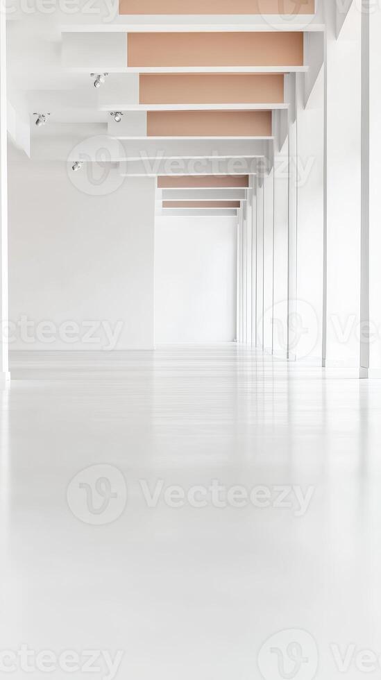 Modern Minimalist Architecture Bright White Hallway Interior Design with Clean Lines and Elegant Geometric Perspective, Spacious and Serene photo
