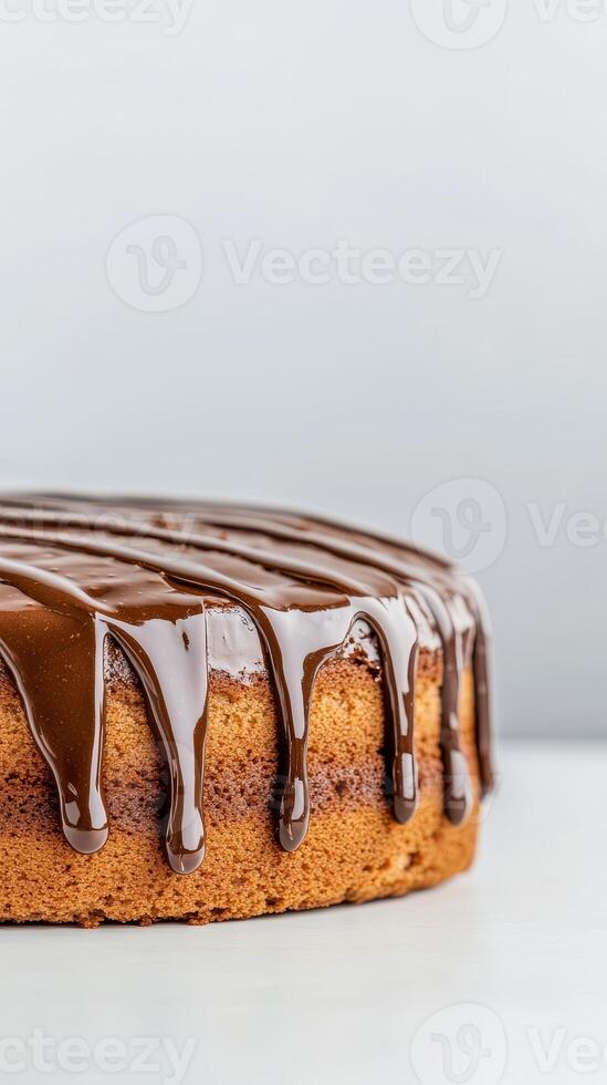 Luscious Chocolate Glaze Cascading Down a Moist Golden Cake. A Decadent Sweet Treat, Perfect for Any Special Occasion. photo